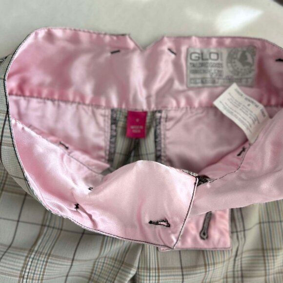 GLO Tailored Goods Beige Bermuda Shorts with a Floral Print & Pink Satin Accents - Picture 5 of 7